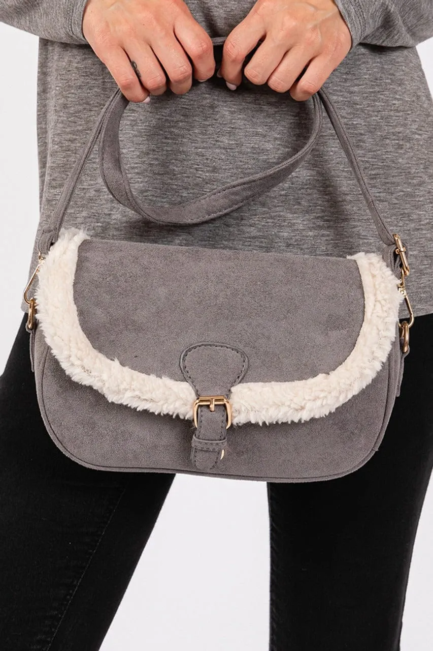 Everyday Carry Lightweight Travel MB0261 Sherpa Trimmed Faux Suede Crossbody Bag