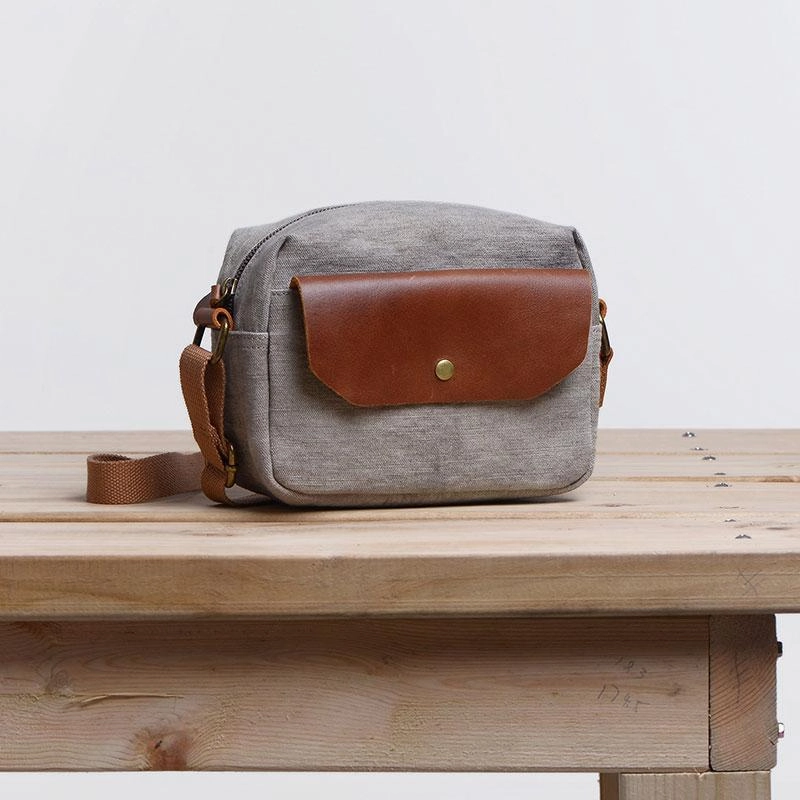 Cool Mens Canvas Leather Side Bag Gray Courier Bag Messenger Bag for Men Outdoor Adventure Gear Functional Piece