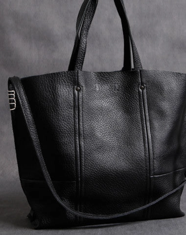 Simple Look Daytime use Handmade Leather black tote bag for women leather shoulder bag handbag