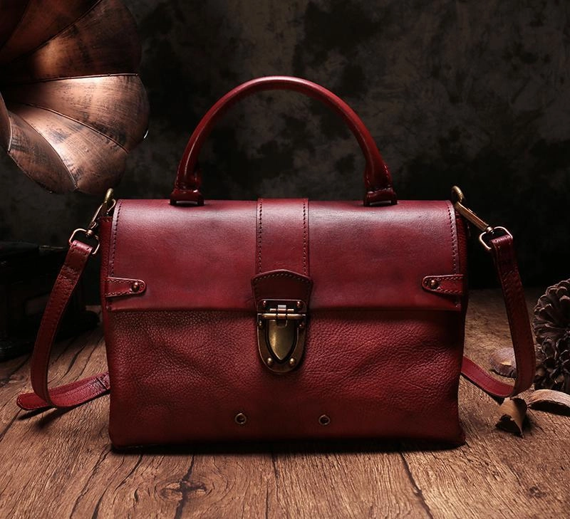 Vintage Womens Brown Leather Satchel Handbags Purse Shoulder Crossbody Bags for Ladies Daily Feature Trendy Office