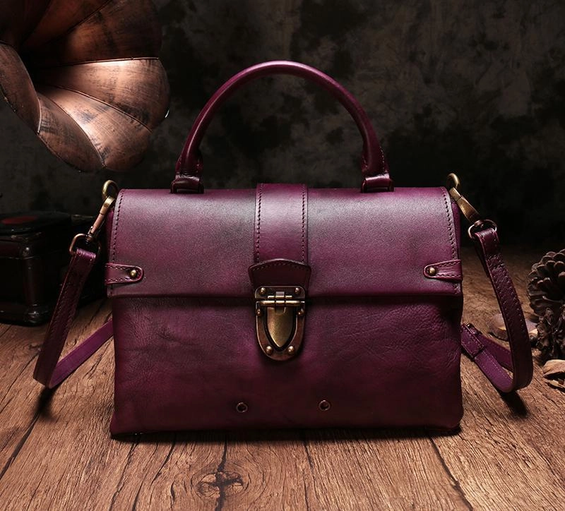 Unisex style Trendy Utility Vintage Womens Brown Leather Satchel Handbags Purse Shoulder Crossbody Bags for Ladies