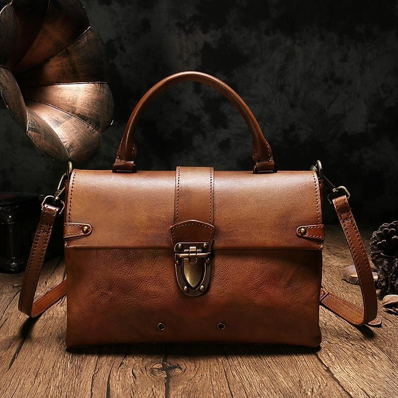 Versatile everyday tote Vintage Womens Brown Leather Satchel Handbags Purse Shoulder Crossbody Bags for Ladies