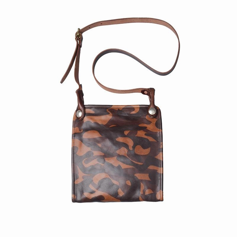 Casual Coffee Leather Men Vertical Side Bag Green Small Messenger Bag Camouflage Courier Bag For Men Work Necessity Casual Style