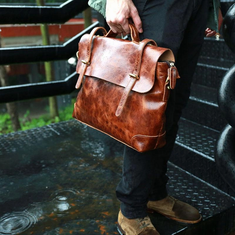 Cool Leather Mens Briefcase Messenger Bags Handbag Shoulder Bag for men Functional Gear