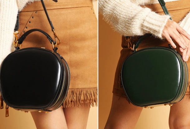 Smart Function Compact Carry Genuine Leather round crossbodybag handbag shoulder bag for women leather bag