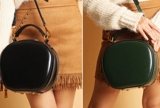 Genuine Leather round crossbodybag handbag shoulder bag for women leather bag Elegant Silhouette