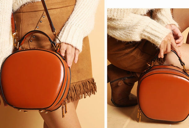 Genuine Leather round crossbodybag handbag shoulder bag for women leather bag Stylish Companion