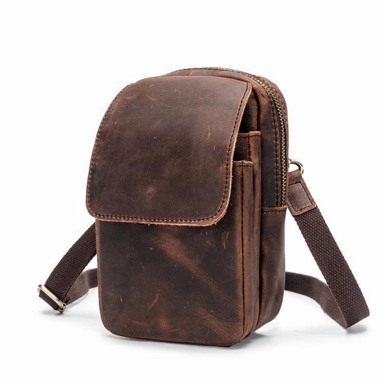 Stylish Design Stylish Companion Cool Brown Leather Men's Small Belt Pouch Cell Phone Holster Belt Bag Mini Messenger Bag Side Bag For Men
