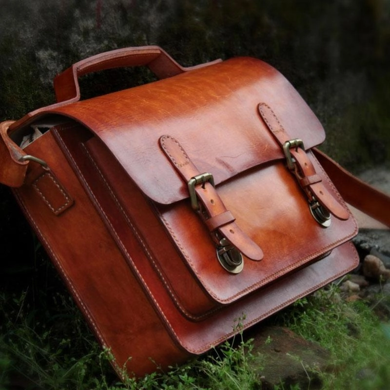 Comfort Fit Handmade Leather Cool Mens Brown Briefcase Messenger Bag School Bag for men