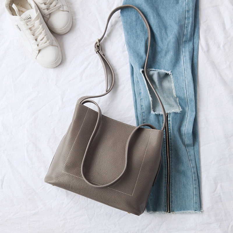 Leather Stylish Womens Tote Bag Shoulder Bag Shoulder Bucket Work Purse for Women Sleek Shoulder Functional Look