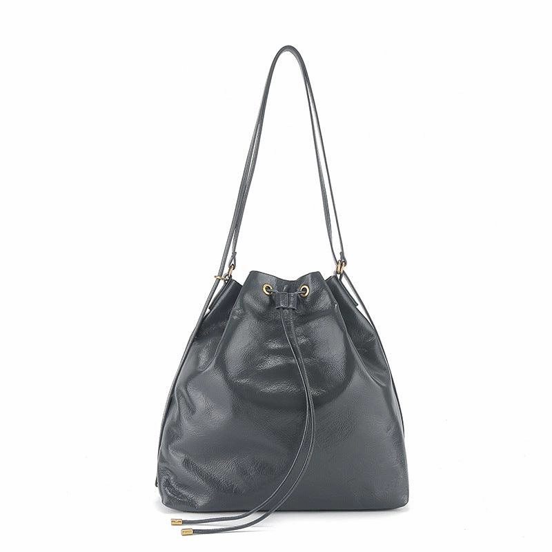 Minimalist Lightweight Oiled Cowhide Leather Versatile Backpack & Shoulder Bucket Bag, Crossbody Tote and Bucket Bag For Women Comfortable Straps