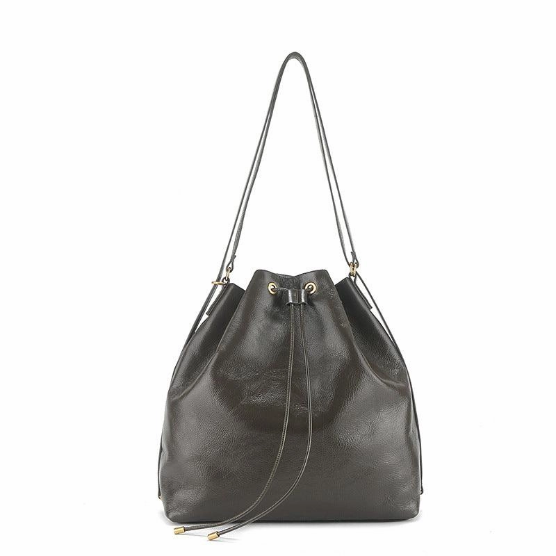 Minimalist Lightweight Oiled Cowhide Leather Versatile Backpack & Shoulder Bucket Bag, Crossbody Tote and Bucket Bag For Women Soft Casual Fashion Effortless Carry