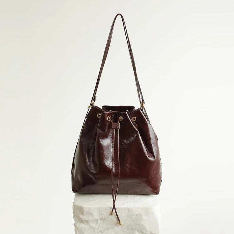 Minimalist Lightweight Oiled Cowhide Leather Versatile Backpack & Shoulder Bucket Bag, Crossbody Tote and Bucket Bag For Women Smart Functional Look