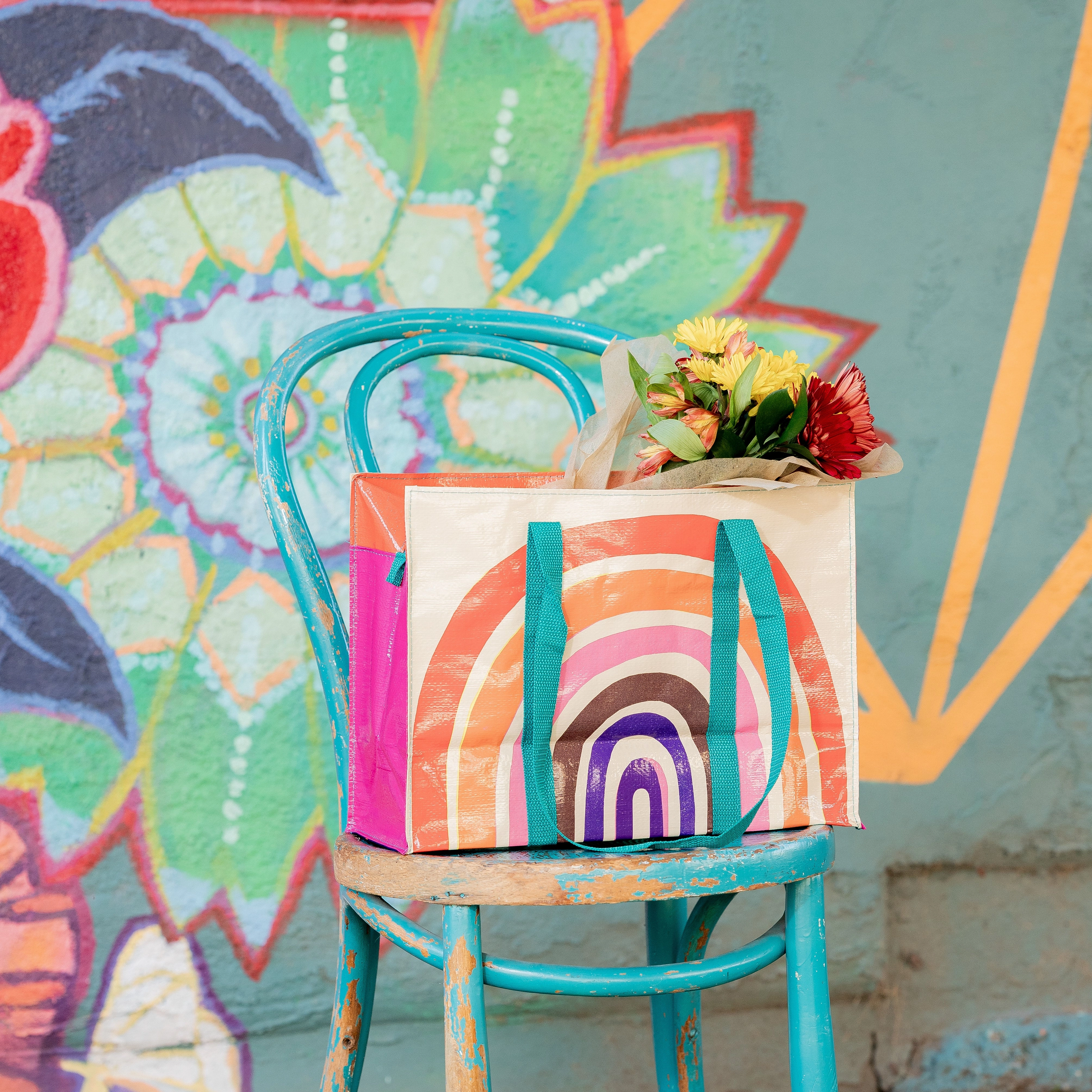 Premium Leather Stylish Companion Rainbow Shoulder Tote