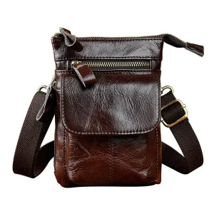 Mens Leather Small Side Bag Waist Pouch Holster COURIER BAG Belt Case Belt Pouch for Men Classic Proportion