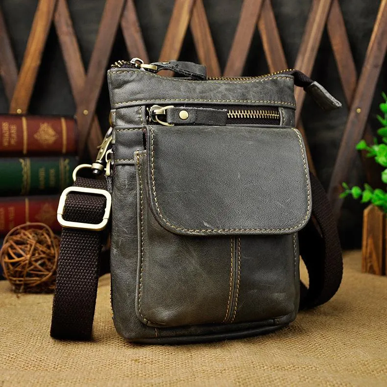 Compact Option Luxury Feel Mens Leather Small Side Bag Waist Pouch Holster COURIER BAG Belt Case Belt Pouch for Men