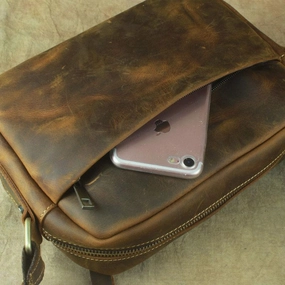 COOL Vintage Brown LEATHER MENS Small Side Bag Messenger Bag for Men Elegant Function