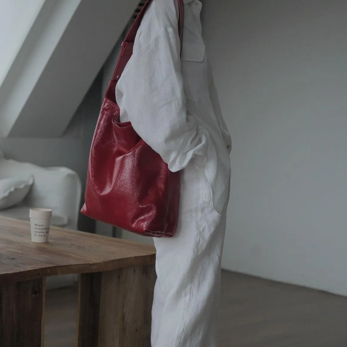 Soft Oil Wax Bucket Shoulder Bag | Minimalist Leather Large Tote Bag With Wide Strap Casual Look Everyday Accessory