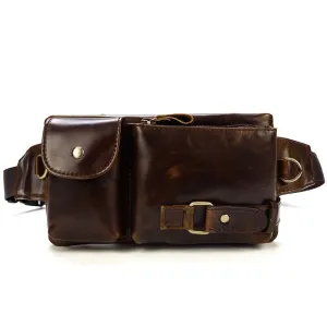 Fine Stitching Elegant Simplicity Fashion Brown Leather Men's Fanny Pack Black Hip Pack Waist Bag For Men