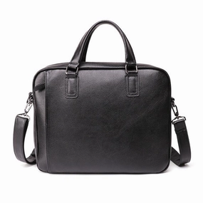 Urban Style Minimalist Chic Fashion Black Leather Men's Professional Briefcase Handbag 14'' Computer Briefcase For Men
