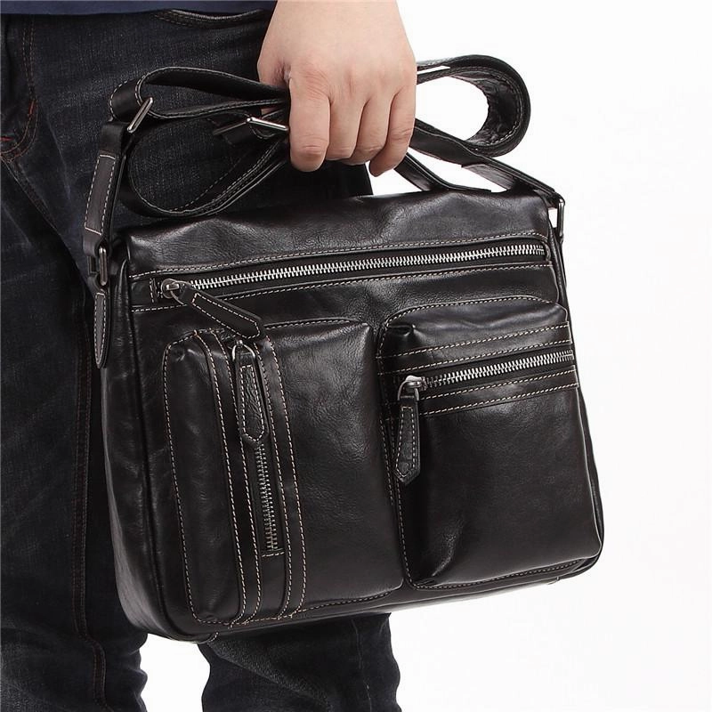 Artisan Touch Fashion Black Leather Men's Professional Briefcase Handbag Black Side Bag Shoulder Bag For Men