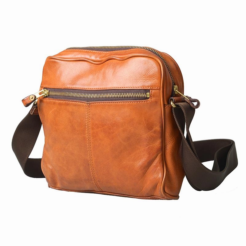 Fashion Black Leather Men Small Vertical Messenger Bag Side Bag Brown Courier Bag For Men Lightweight Travel Urban Everyday