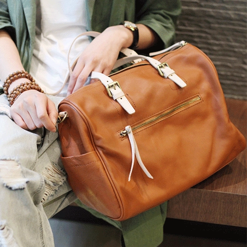 Fashion Black Leather Women's Boston Handbags Brown Leather Shoulder Handbags Outdoor Travel Easy Carry