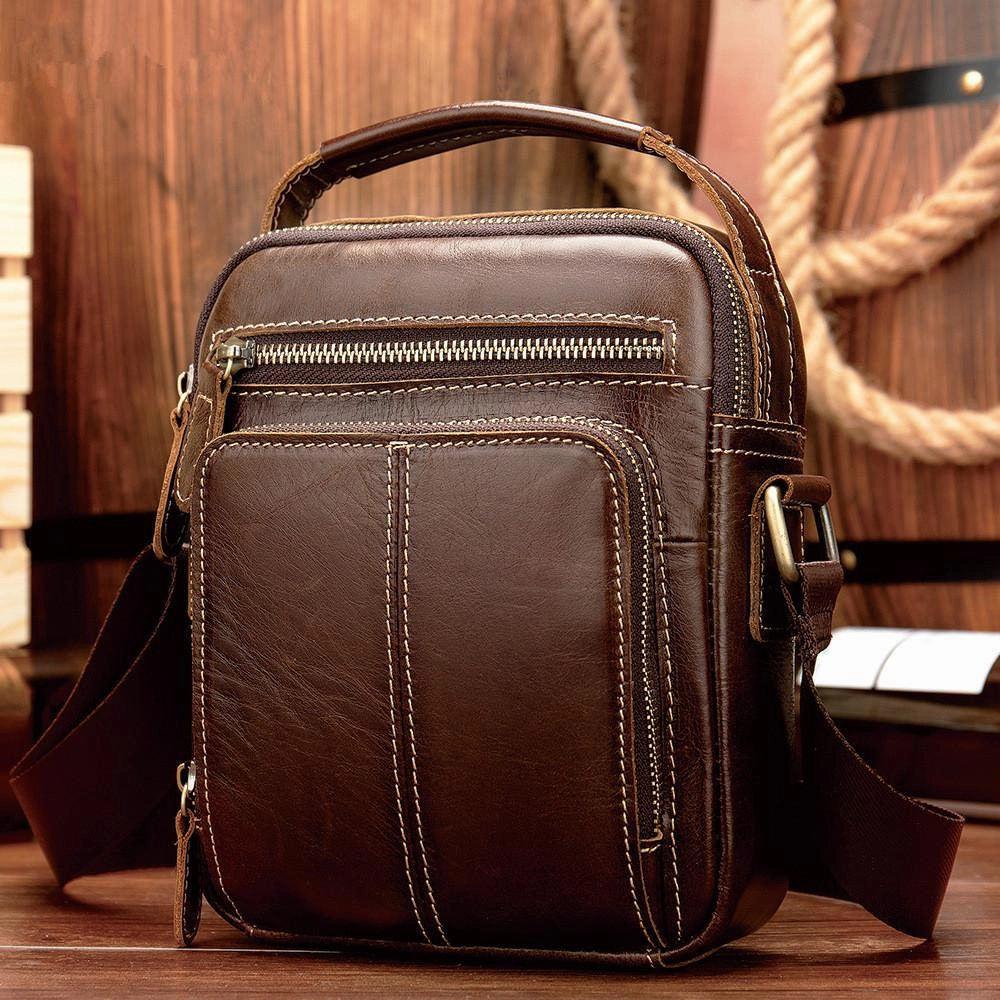 Modern Gear Fashion Brown Leather Men's Small Vertical Courier Bag Messenger Bag Side Bag For Men
