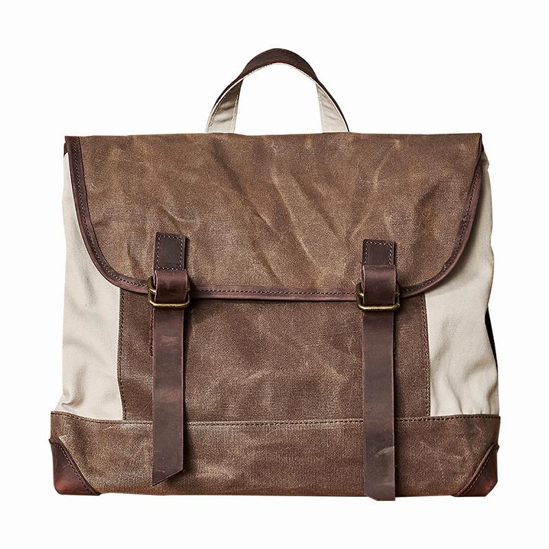 Trendy Lifestyle Minimal Look Fashion Canvas Leather Mens 14'' Satchel Messenger Bags Courier Bag College Postman Bag for Men