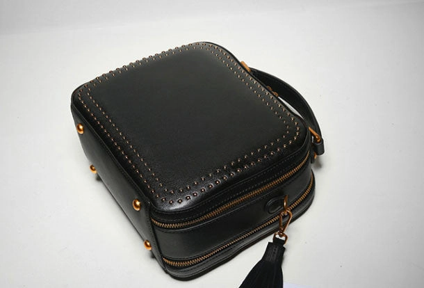 Genuine Leather handbag rivet bag tassels shoulder bag for women leather bag City Accessory Classic Functionality