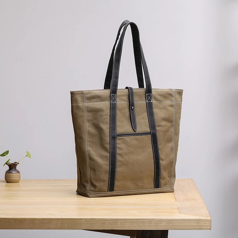 Minimal Structure Canvas Leather Mens Womens Gray Tote Bag Handbag Tote Bag Shoulder Bag Tote Purse For Men