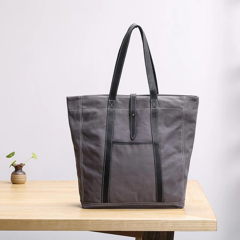 Trendy Appeal Canvas Leather Mens Womens Gray Tote Bag Handbag Tote Bag Shoulder Bag Tote Purse For Men