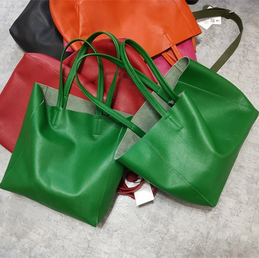Fashion Genuine Orange Leather Tote Bag Rose Red Tote Purse Green Shoulder Tote Bag Handbag Tote For Women Daily Function Simple Function