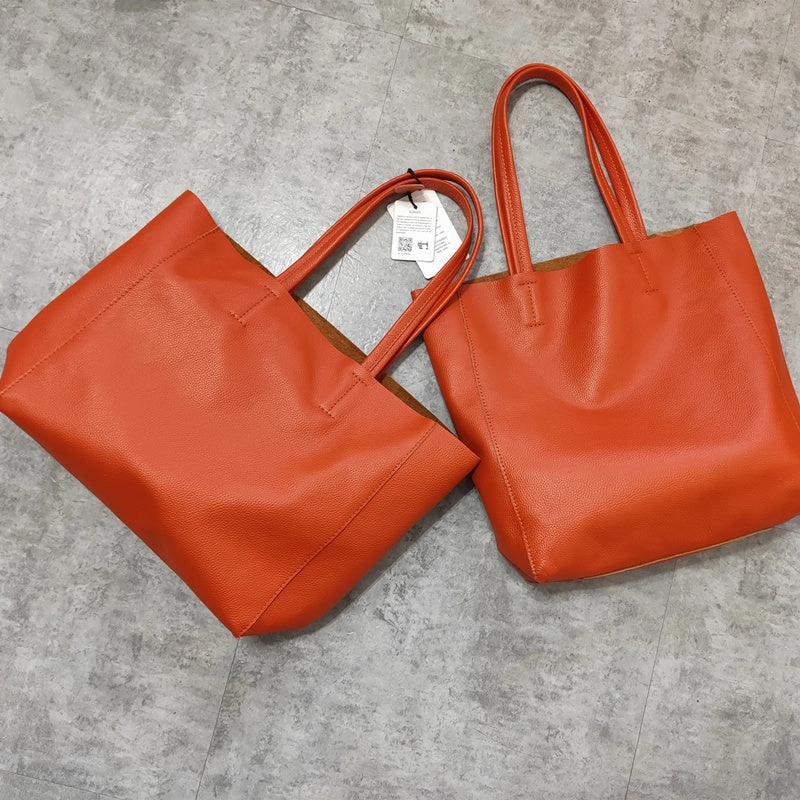 Luxury Element Fashion Genuine Orange Leather Tote Bag Rose Red Tote Purse Green Shoulder Tote Bag Handbag Tote For Women