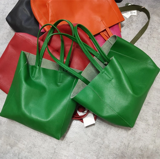 Fashion Genuine Orange Leather Tote Bag Rose Red Tote Purse Green Shoulder Tote Bag Handbag Tote For Women Compact Tote Functional Look