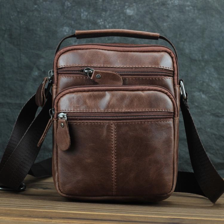 Lightweight Gear City Adventure BROWN LEATHER MEN'S Small Side bag Vertical Courier Bag MESSENGER BAG FOR MEN