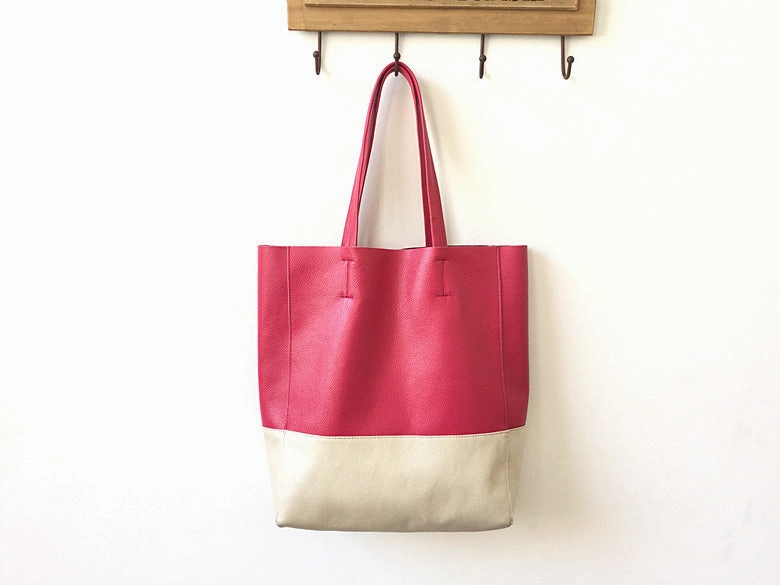 Fashion Womens Rose Red White Leather Vertical Tote Bags Rose Red White Shoulder Tote Bag Handbag Tote For Women On The Move Casual Appeal