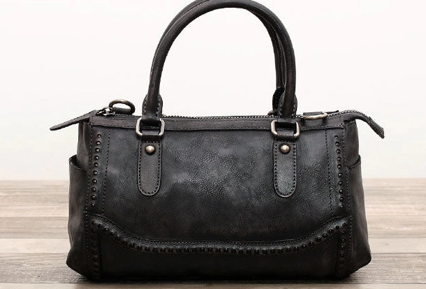 Stylish daily bag professional accessory Genuine Handmade Boston Bag Vintage Leather Rivet Biker Handbag Shoulder Bag Women Leather Purse