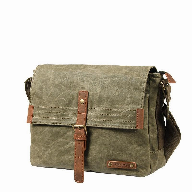 Fashion Waxed Canvas Leather Mens Army Green Side Bags Messenger Bags Khaki Casual Canvas Courier Bag for Men Durable Fabric Minimalist Reliability