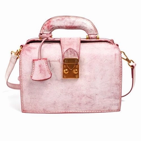 Fashion Women's Leather Pink Structured Satchel Small Doctor Handbag Shoulder Bag Purse Modern Design