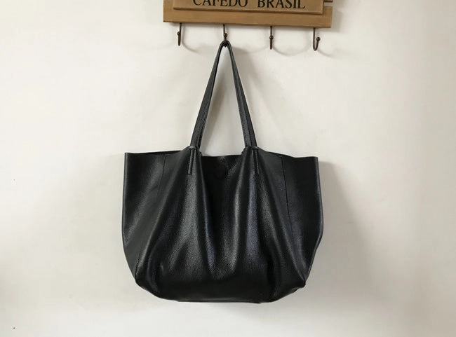 Fashion Womens Black Leather Oversize Tote Bags Black Shoulder Tote Bag Handbag Tote For Women Versatile Piece