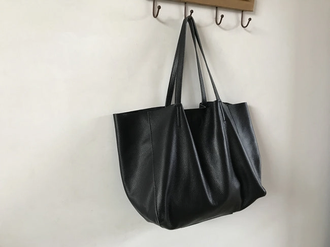 Pebbled Texture Sophisticated Utility Fashion Womens Black Leather Oversize Tote Bags Black Shoulder Tote Bag Handbag Tote For Women