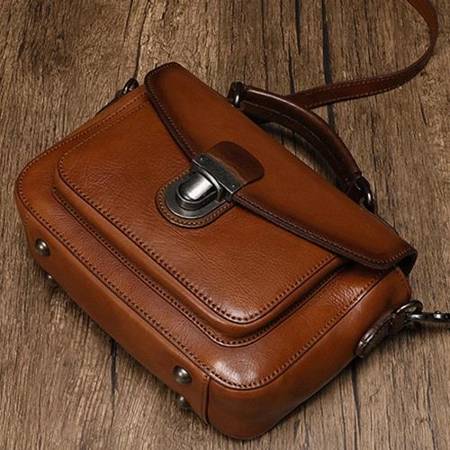 Fashion Womens Black Leather Satchel Handbag Small Brown Satchel Bag Crossbody Bags for Ladies Outdoor Casual