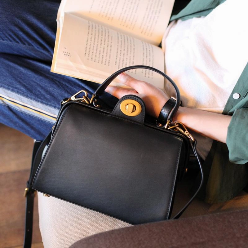 Refined Function Fashion Womens Brown Leather Handbag Structured Satchel Handbag Brown Leather Shoulder Bag Crossbody Purse