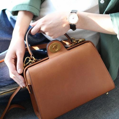 Versatile Piece Urban Mood Fashion Womens Brown Leather Handbag Structured Satchel Handbag Brown Leather Shoulder Bag Crossbody Purse