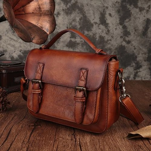 Fashion Womens Brown Leather Satchel Handbag Small Red Satchel Bag Crossbody Bags for Ladies Commuter Bag Ergonomic Design