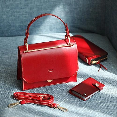 Fashion Womens Coffee Leather Flap Over Handbag Purse Handmade Square Crossbody Bag Shoulder Bag Purse Tote Design classic refinement