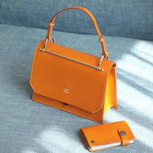 Fashion Edge Fashion Womens Coffee Leather Flap Over Handbag Purse Handmade Square Crossbody Bag Shoulder Bag Purse