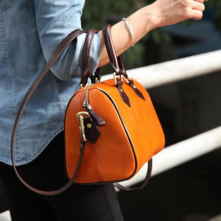 Sleek Look Fashion Womens Coffee Leather Small Boston Handbag Best Coffee Leather Boston Purse Side Bag