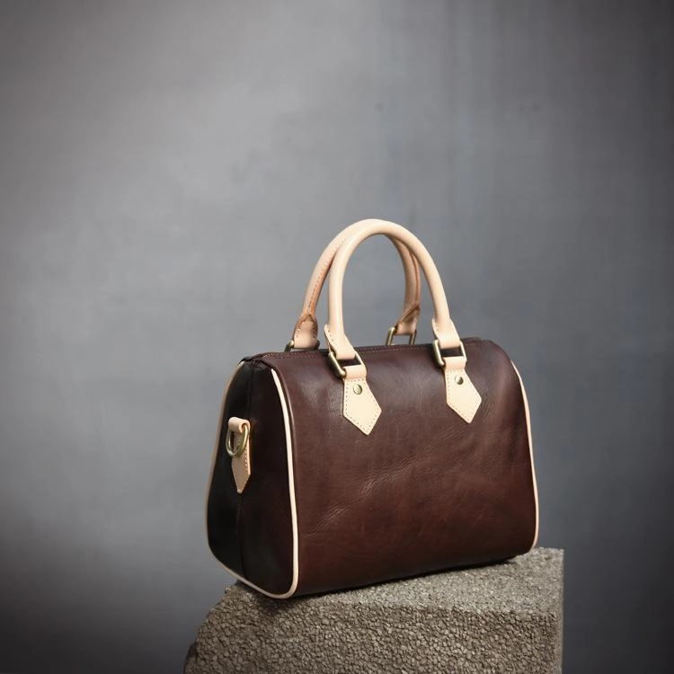 Fashion Womens Leather Small Boston Handbag Best Womens Leather Boston Purse Side Bag Everyday Chic